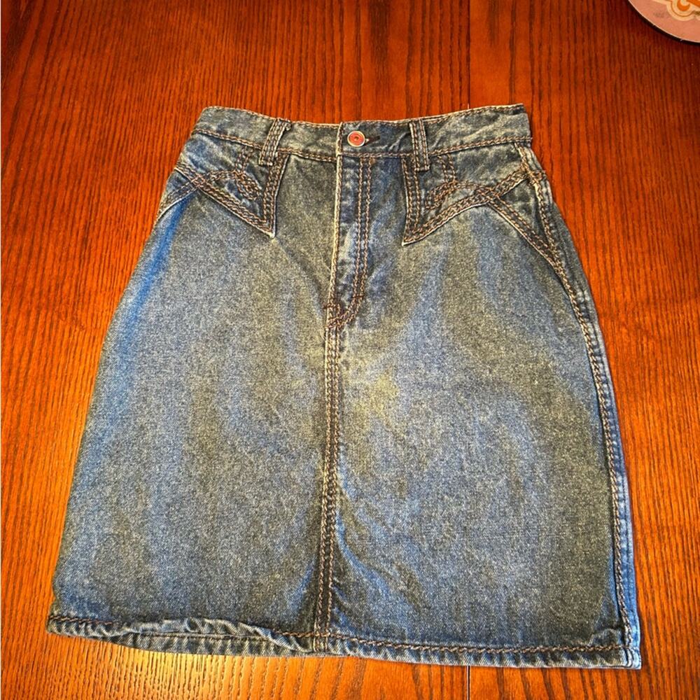 Vintage Jeanjer 801 Large Stitch Denim Mini Skirt‎ 100% Cotton Size 5/6